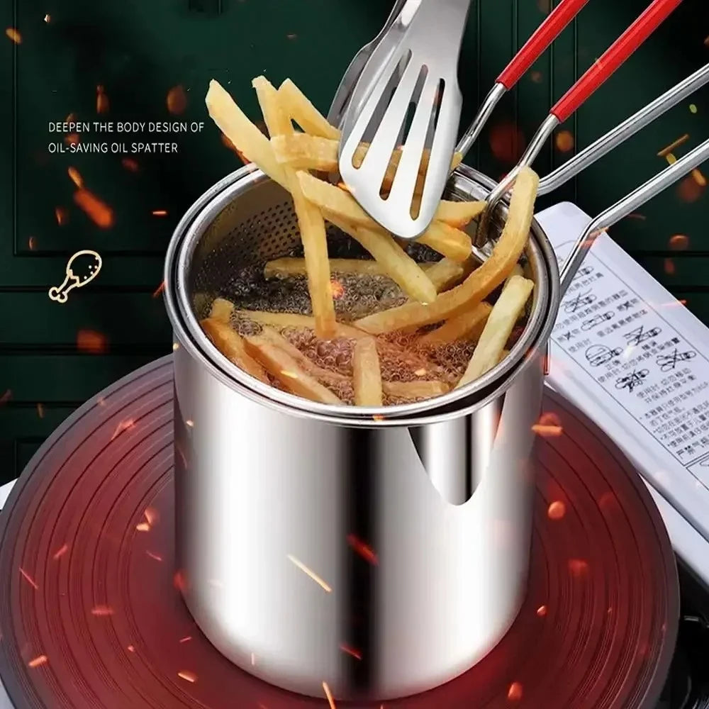 Stainless Steel Deep Fryer with Basket for Home and Commercial Use Non-Slip Base Cool Handle Ideal for Tempura and Chicken Peaceful Pleasures Health and Wellness