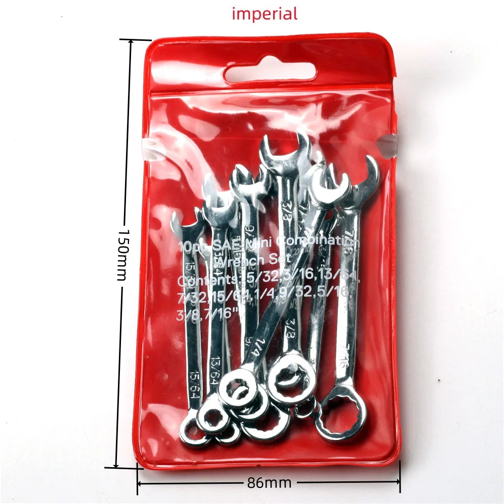 10-Piece Mini Spanner Wrench Set 4–11mm | British & Metric Peaceful Pleasures Health and Wellness Red is British Type