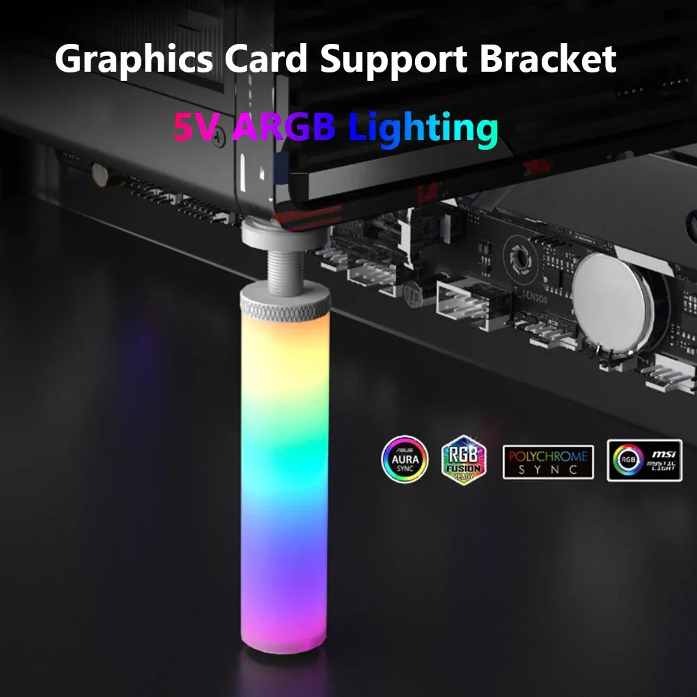 5V 3Pin ARGB Graphics Card Brace GPU Support Bracket Adjustable Telescopic Rotary Screw Aluminum Alloy for Vertical GPU Holder Peaceful Pleasures Health and Wellness