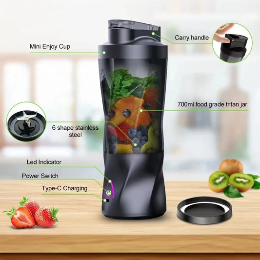 700ml Large Capacity High-Speed Portable Wireless Rechargeable USB Juicer Blender Fruit Mixer Grinder Peaceful Pleasures Health and Wellness