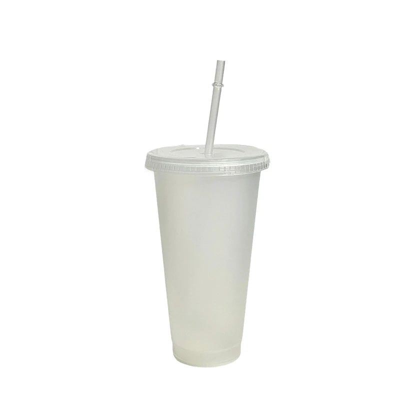 710ml White Straw Mug With Lid Color Changing Coffee Mug Reusable Cup Plastic Matte Finish Drinking Mug Couple's Cups Peaceful Pleasures Health and Wellness one size
