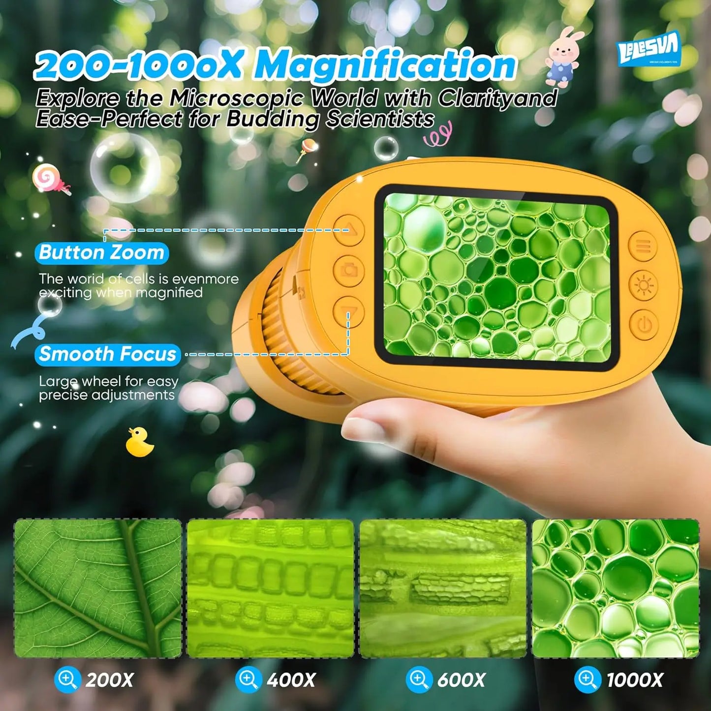 1000X Pocket Microscope for Kids with 4K 2.0" Screen Digital Handheld Rechargeable Portable Science Toy STEM Educational Gift Peaceful Pleasures Health and Wellness