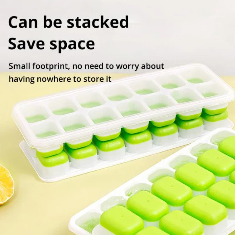 14-Grid Silicone Ice Cube Tray with Lid | Square Ice Mold