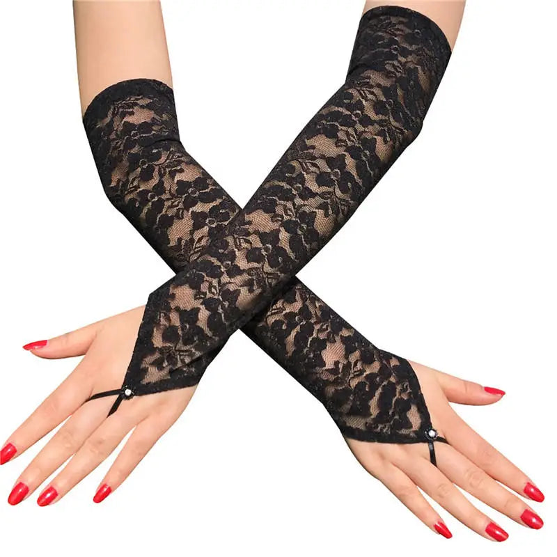 Gloves Bridal Wedding Dress Hook Finger Bright Diamond Lace Gloves Long Section Europe and The United States Popular Sexy Gloves Peaceful Pleasures Health and Wellness
