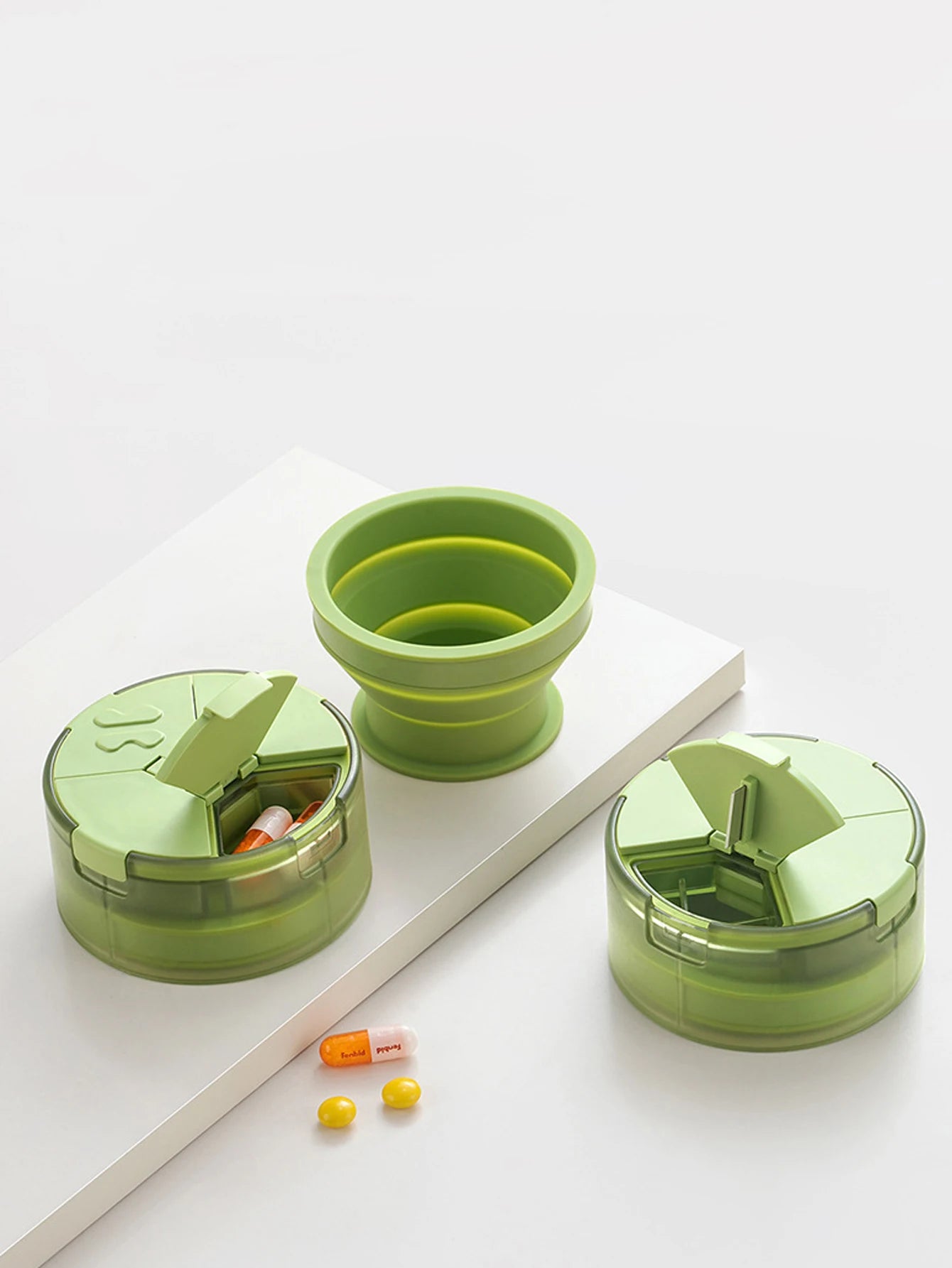 1Pcs 2-in-1 Medicine Box Water Cup Portable Slicing Travel Storage Medicine Box Four Compartment Pill Box Peaceful Pleasures Health and Wellness