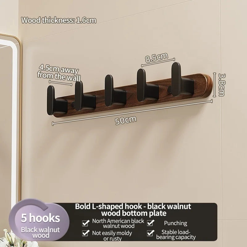 Wood & Aluminum Wall Hook – Towel & Clothes Hanger for Bathroom
