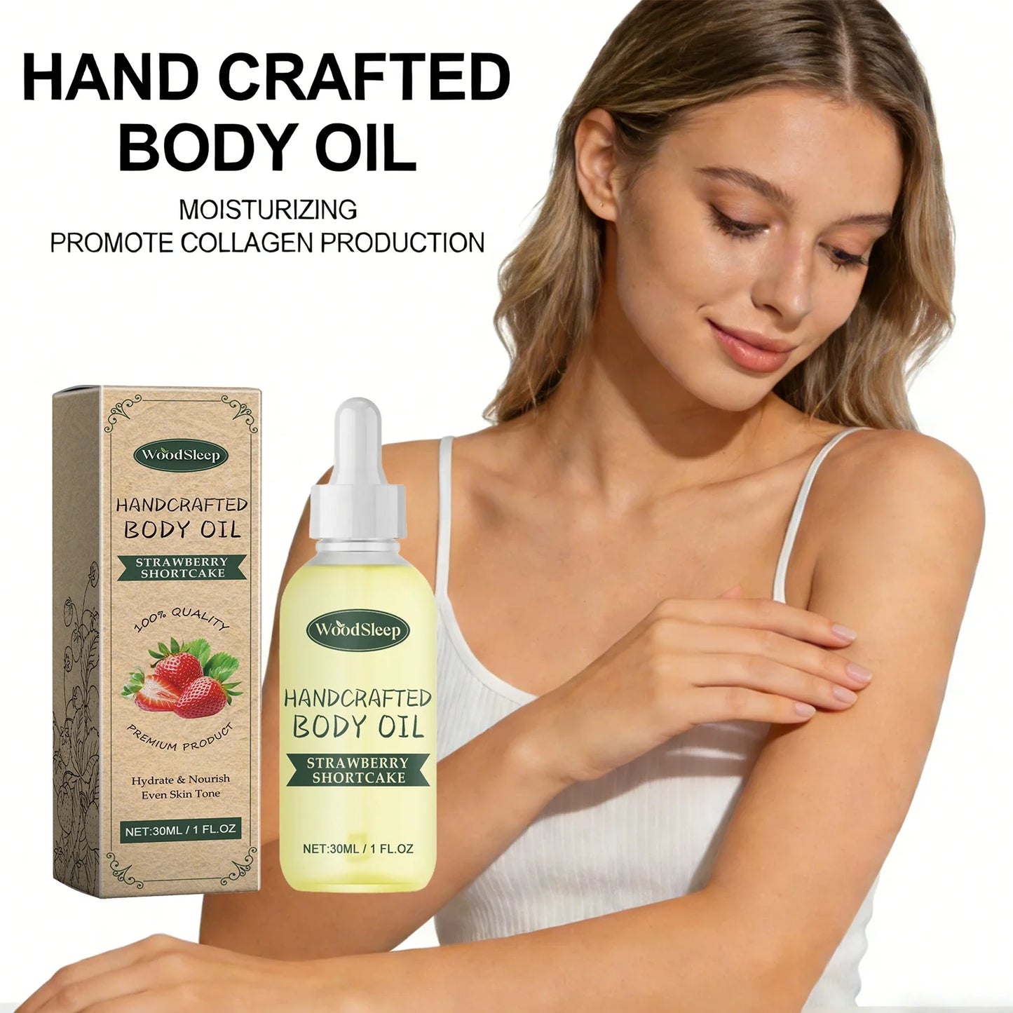 WOODSLEEP Strawberry Body Oil – Firm Skin & Even Skin Tone 30ml