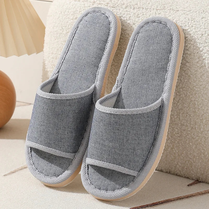 Linen Indoor Slippers – Lightweight Flip Flop Slides Men & Women