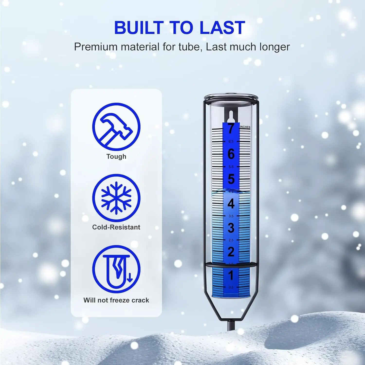 Rain Gauge 7" Freeze-Proof Transparent Plastic Outdoor Measuring Tool Large Clear Numbers Adjustable Height for Garden Lawn Farm Peaceful Pleasures Health and Wellness