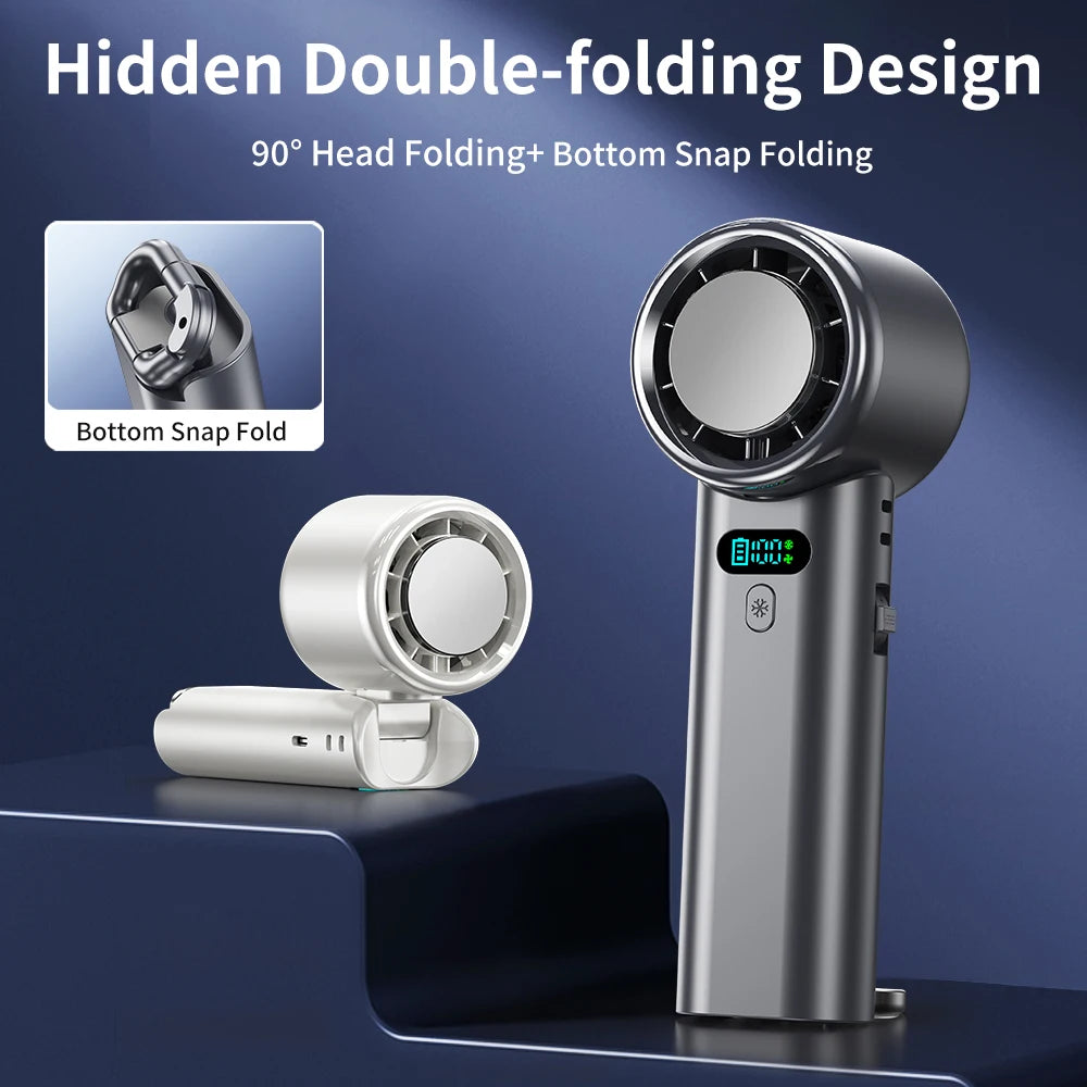 HOMEFISH5200mAh Large Capacity Handheld Fan High Speed Refrigeration Handheld Fan 100 Speed USB Charging Portable Fan Peaceful Pleasures Health and Wellness