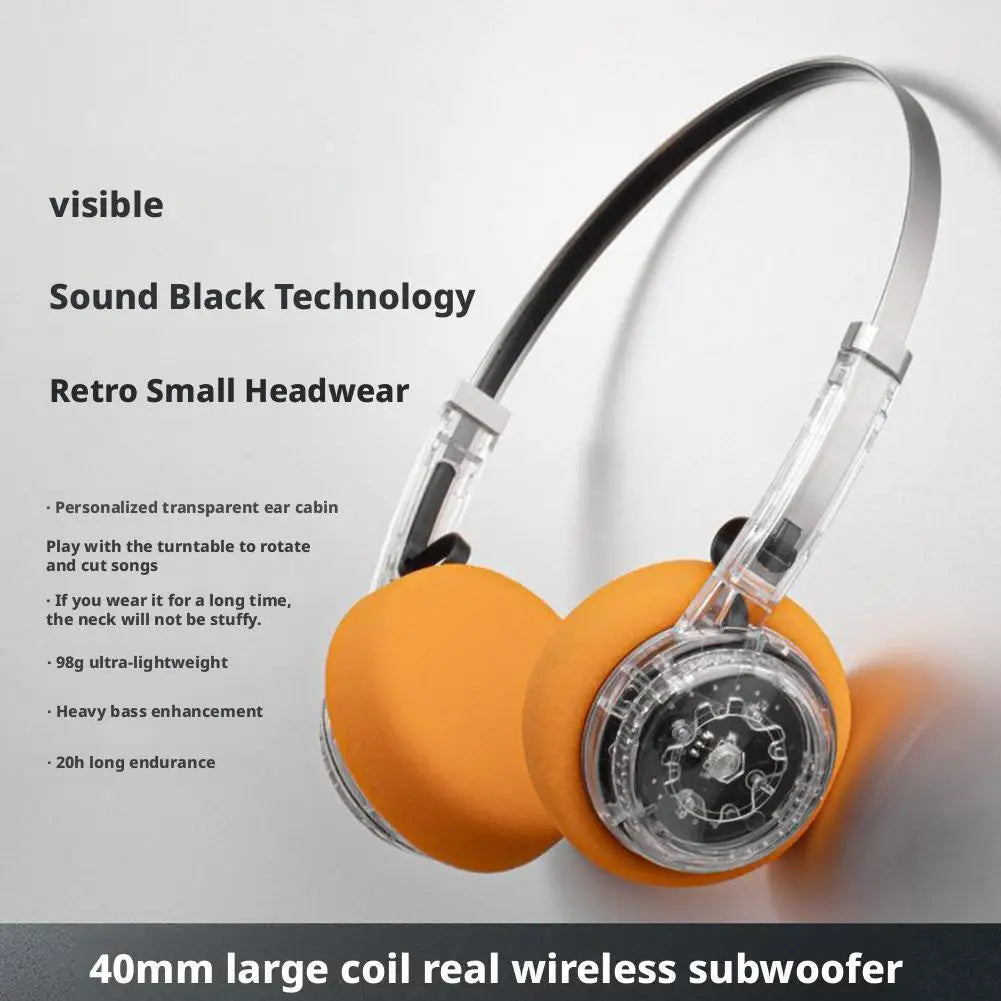 Retro Transparent Wireless Headphones | Bluetooth 5.2 | 20Hr