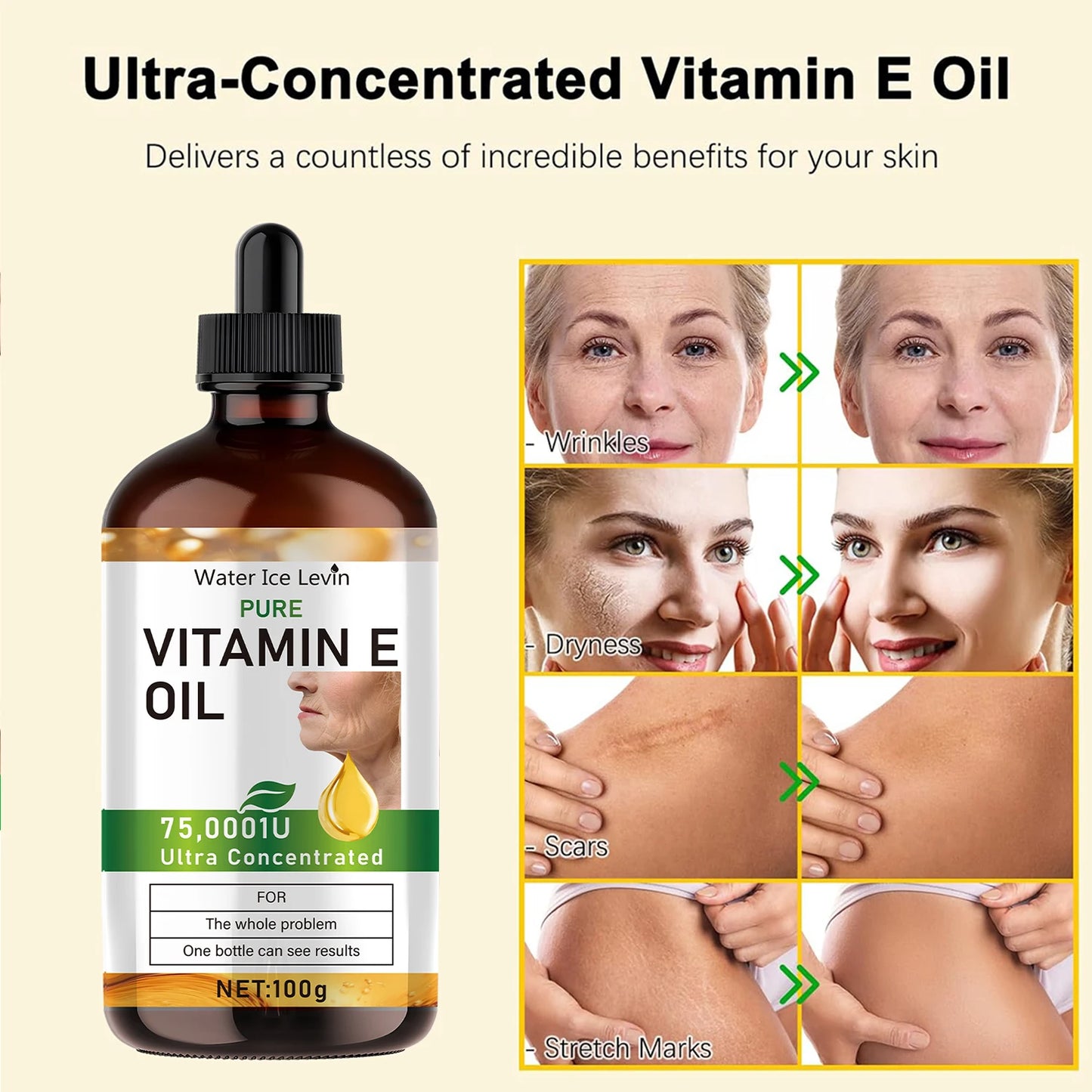 100ml Vitamin E Oil – Face, Body, Hair, Nail & Massage Care