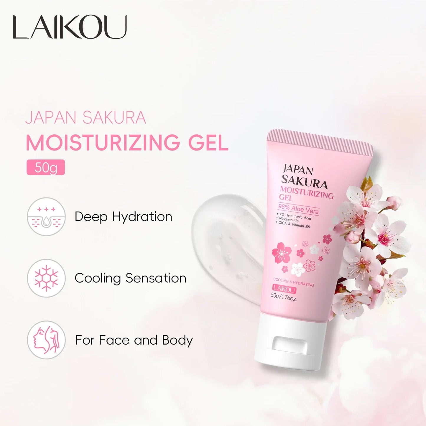 LAIKOU Sakura Gel Cream – Hyaluronic Acid, Niacinamide & CICA