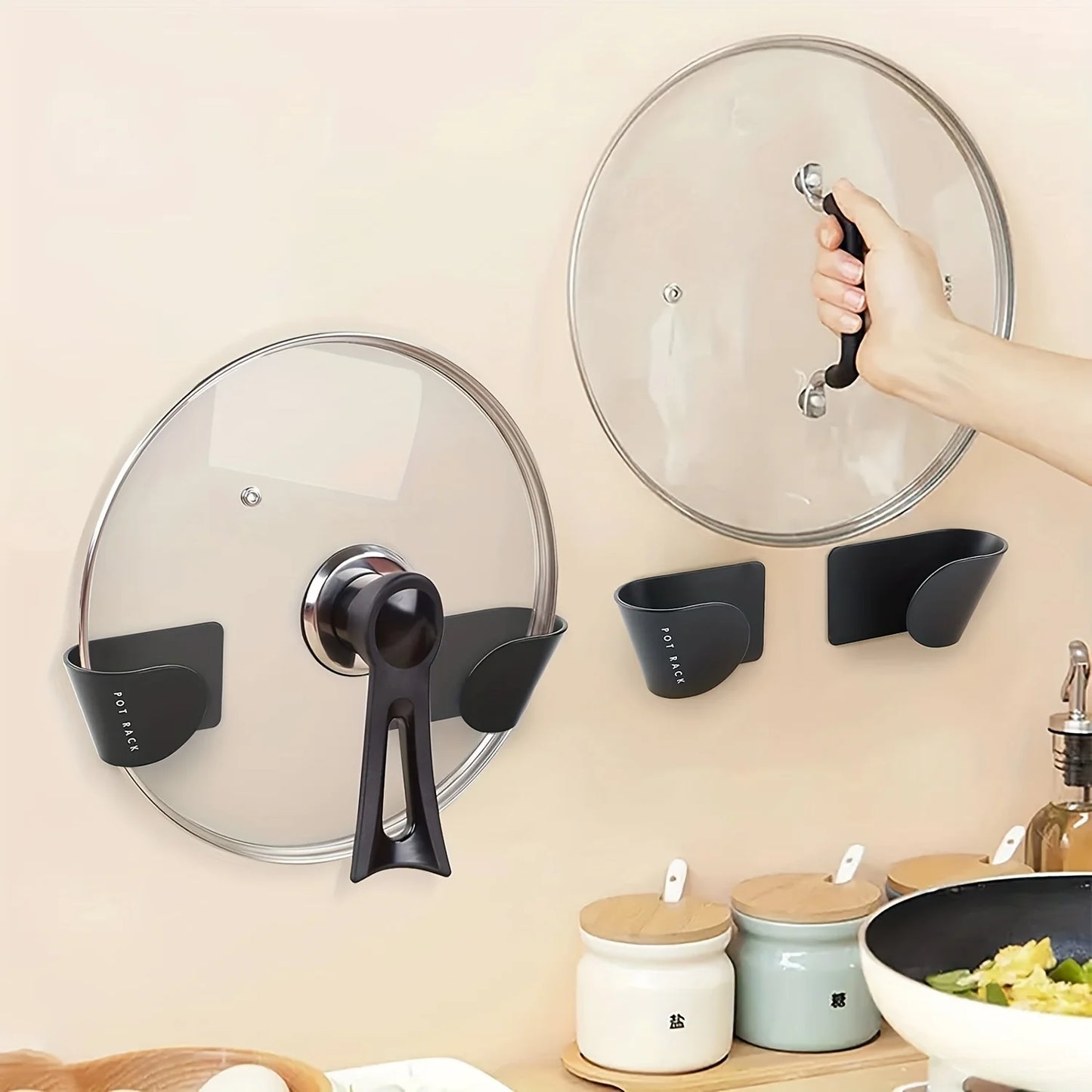 1/3/6Pairs Pot Lid Holder Wall-Mounted Hanging for Pan Pot Cover Rack Kitchen Organizer Plastic Kitchen Storage Rack Peaceful Pleasures Health and Wellness