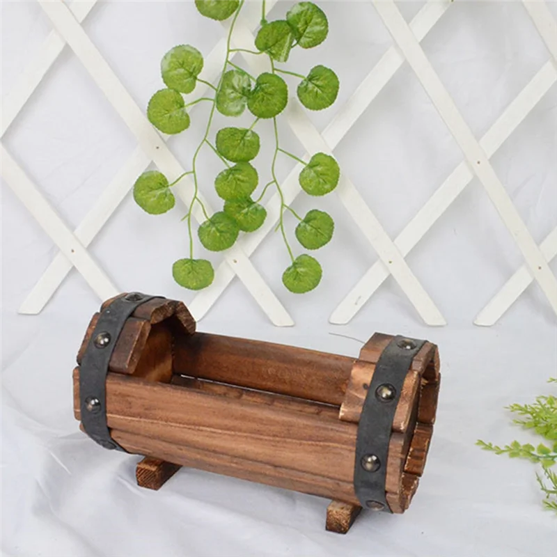 Y51A-Wood Flower Pots Wedding Decoration Carbonized Antiseptic Wood Flower Boxes Balcony Succulents Wooden Flower Pots Peaceful Pleasures Health and Wellness