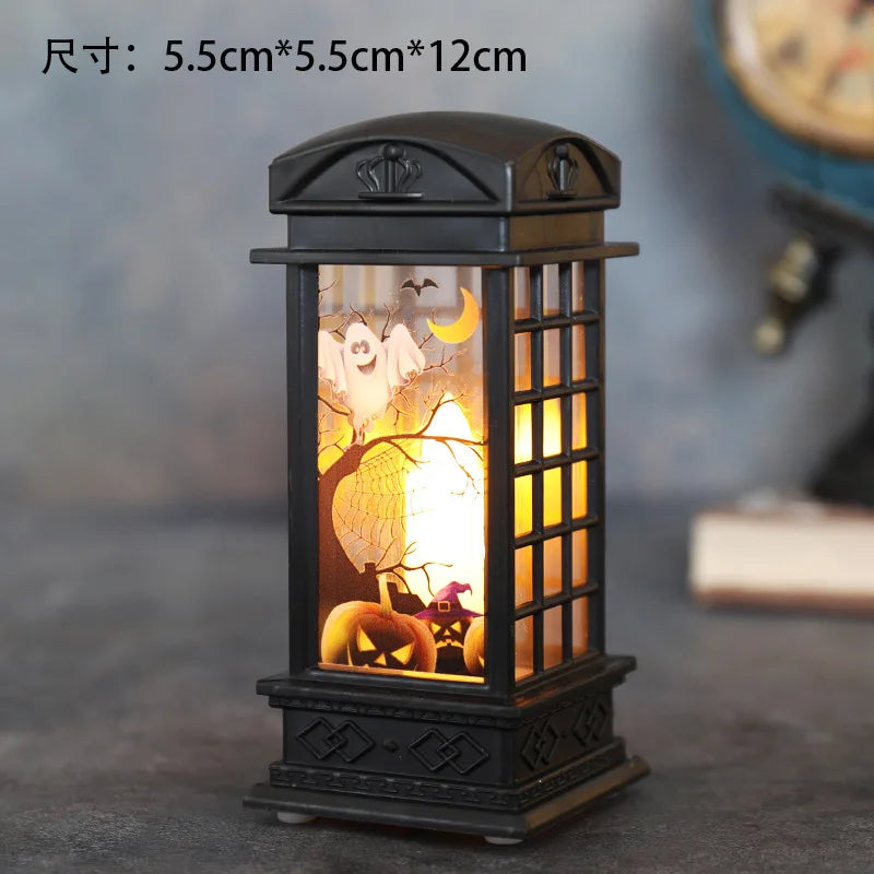 Halloween Pumpkin Castle Decorative Lamp Simulated Flame LED Light Small Hand Lantern For Holiday Outdoor Bar Garden Decoration Peaceful Pleasures Health and Wellness Phone Booth Ghost Other