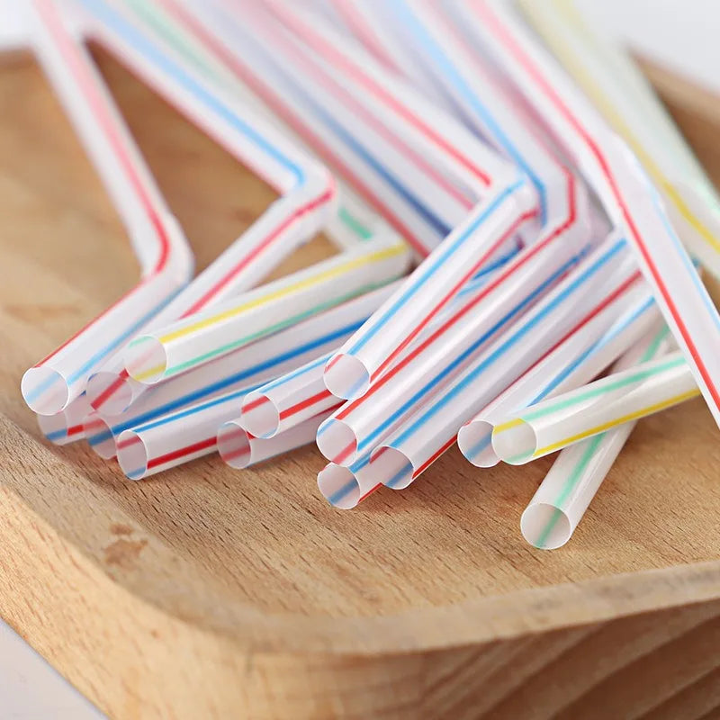 100Pcs Colorful Disposable Plastic Curved Drinking Straws Reusable Straw 21cm Wedding Party Bar Drink Accessories Birthday Peaceful Pleasures Health and Wellness