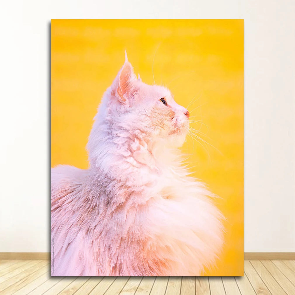 Tropical Plants & Orange Cat Canvas Wall Art | Nordic Print