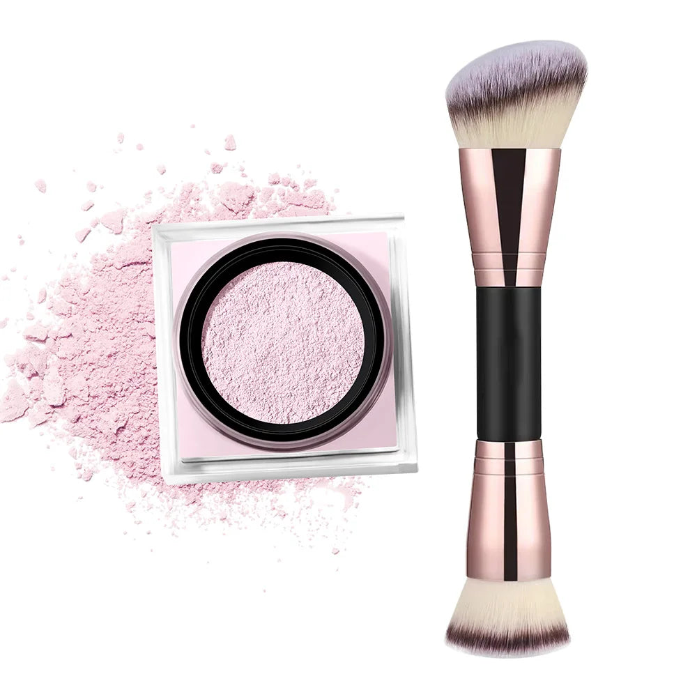 2 Count Loose Setting Powder & Brush Long Lasting Waterproof Oil Control Matte Natural Brightening Face Powder Cosmetics Peaceful Pleasures Health and Wellness 2Rose andbrush