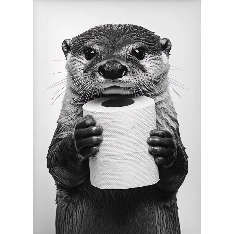 Halloween Otter Bat Cat Raccoon with Toilet Paper Poster Print Canvas Painting Bathroom Wall Art Funny Toilet Humor Home Decor Peaceful Pleasures Health and Wellness