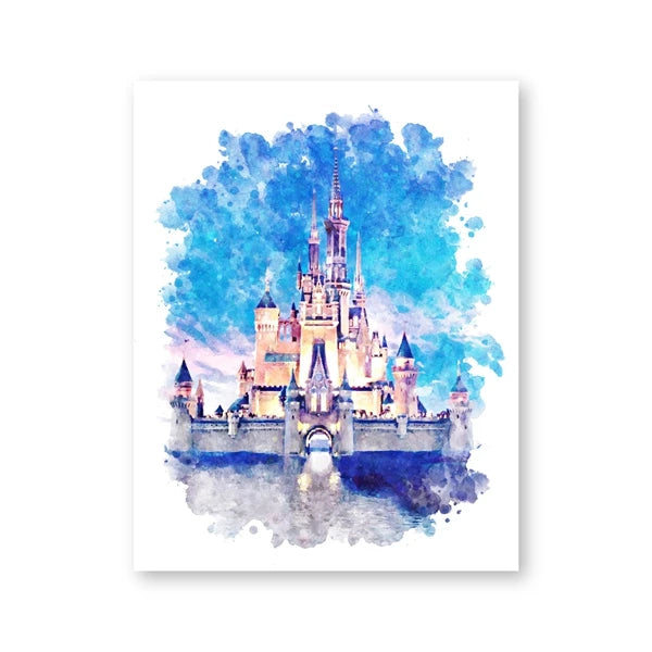 Watercolor Princess Castle Canvas Print | Girls Nursery Wall Art