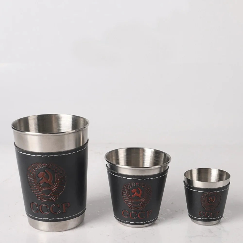 4-Piece Stainless Steel Travel Cup Set | PU Leather Sleeve