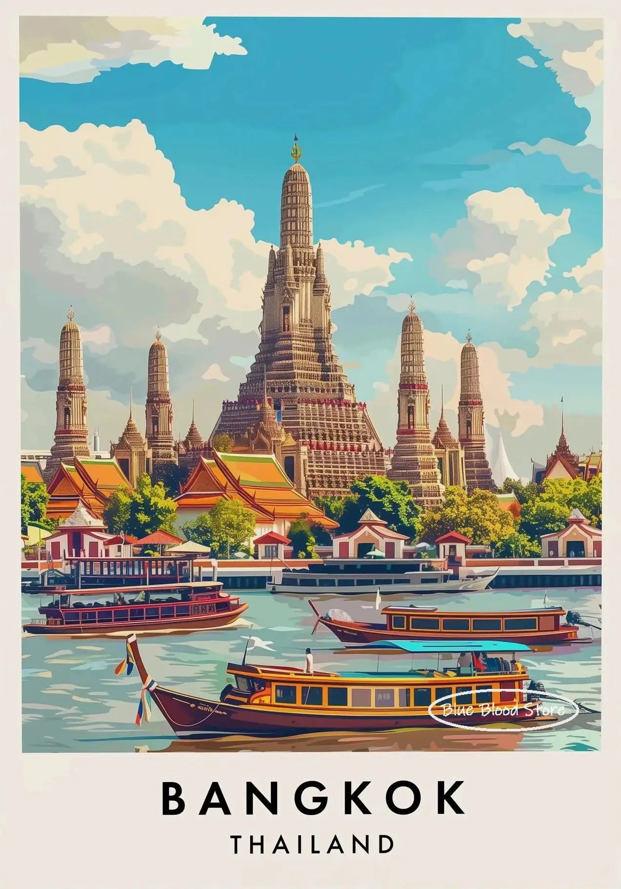 Thailand Travel Art Canvas Poster Phuket Chiang Mai Koh Phangan Bangkok City Landscape Asia Scenery Wall Art Painting Home Decor Peaceful Pleasures Health and Wellness 1 40x50cm Unframed