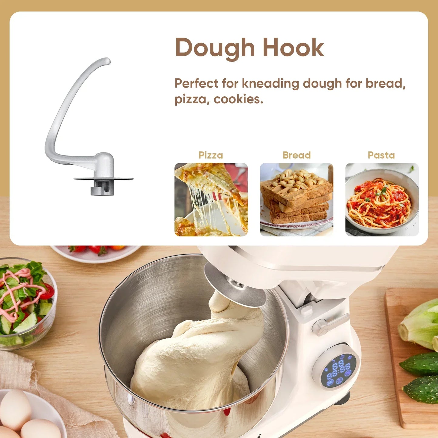 BioloMix 1200W Stand Mixer – 11-Speed, OLED Touch, Tilt-Head, 5L Stand Mixer BioloMix