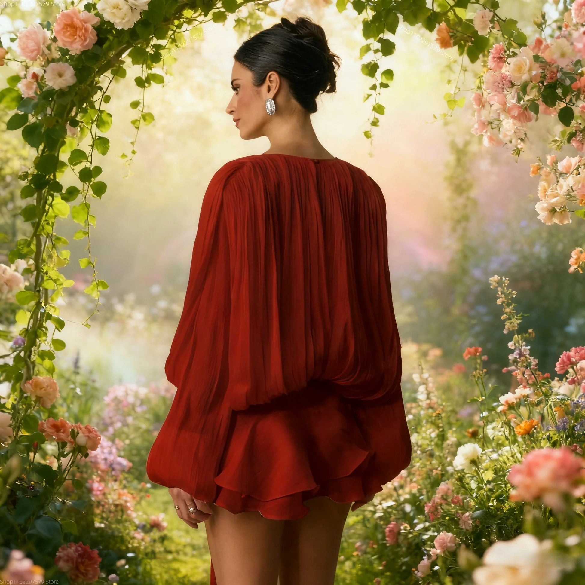 2025 New Stunning Fashion Trendy Shiny Ruffle Leaf Leaf Mini Dress Women's Chic Loose Hollow Ladies Summer Party Dress Peaceful Pleasures Health and Wellness