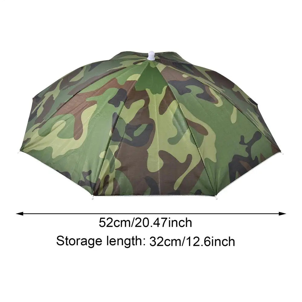 Foldable Head Umbrella Hat Portable Foldable Rain Umbrella Hat Outdoor Fishing Sunshade Hat for Golf Gardening Camping Peaceful Pleasures Health and Wellness Camouflage color