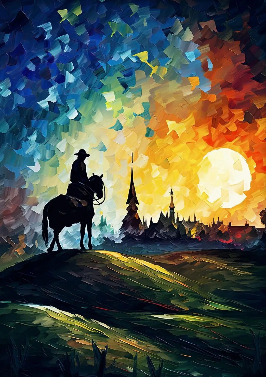 Impressionist Cowboy & Horse Canvas Wall Art | Wild West Print