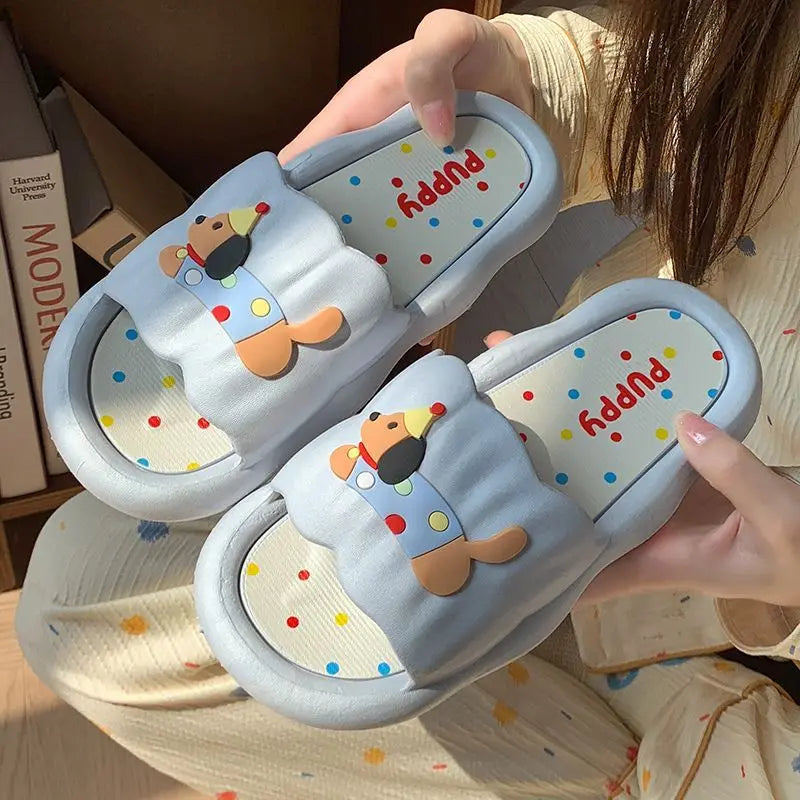New Cute Cartoon New Summer Indoor Couple Puppy Home Cool Slippers Soft Sole Student Dormitory Slides for Women Outdoor Wearable Peaceful Pleasures Health and Wellness