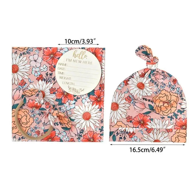 4-Piece Baby Swaddle Blanket & Hat Set | Newborn Wrap Gift