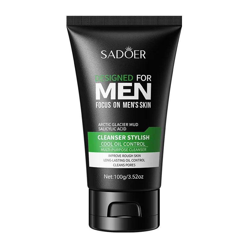 Deep Cleansing Men Cool Facial Cleanser Oil Control Moisturizing Blackhead Remove Dark Spots Pores Acne Mark Refining Face Wash Peaceful Pleasures Health and Wellness 1PC
