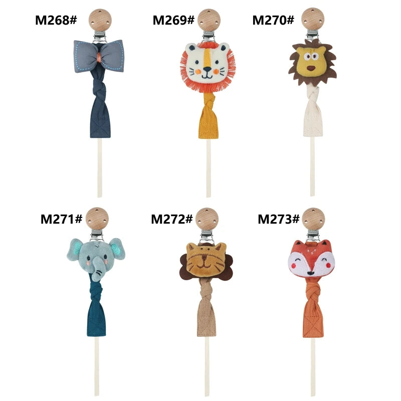 Baby Pacifier Chain Clip | Plush Animal Doll & Wooden Teether
