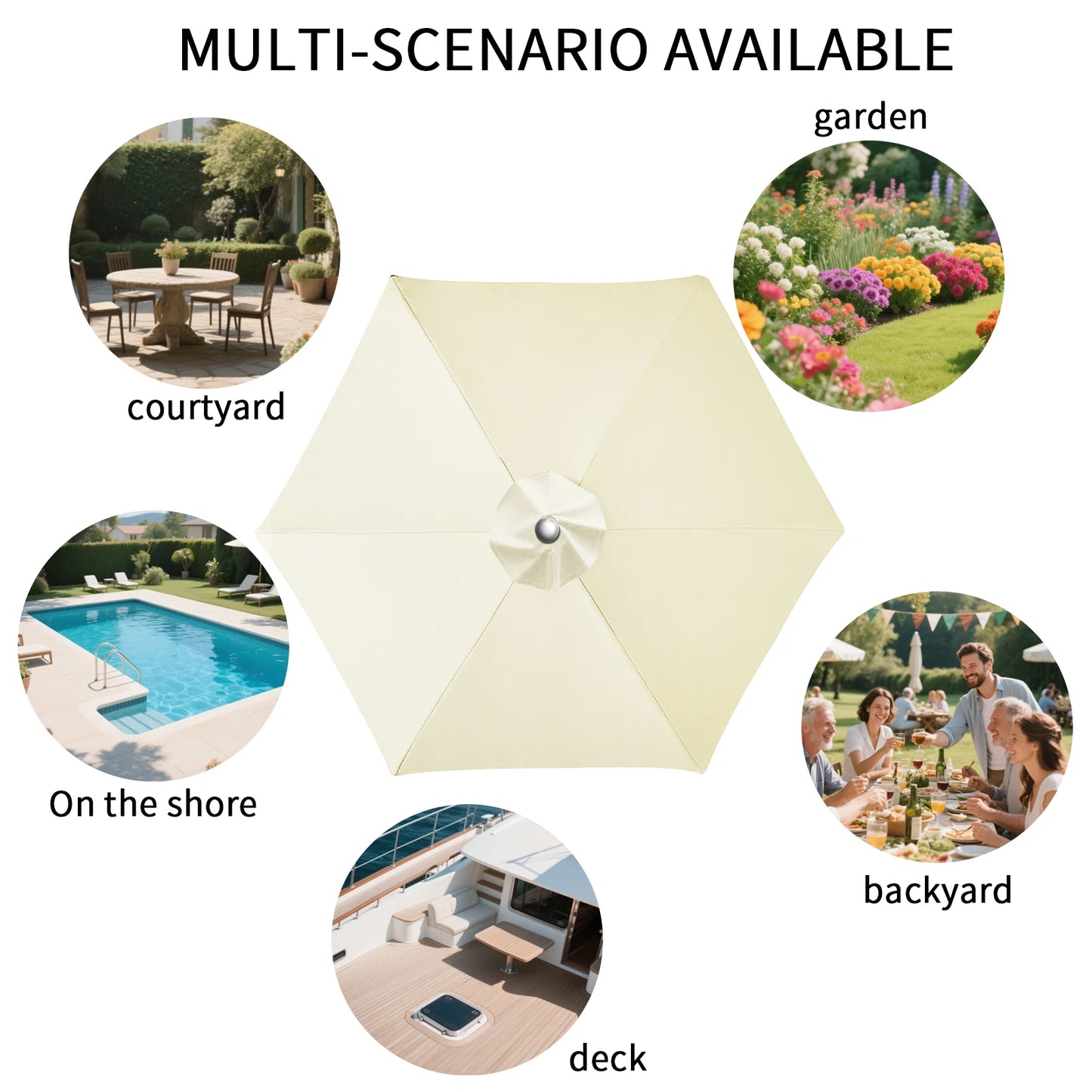 Waterproof Replacement Parasol Canopy 2–3M | 6 & 8 Rib