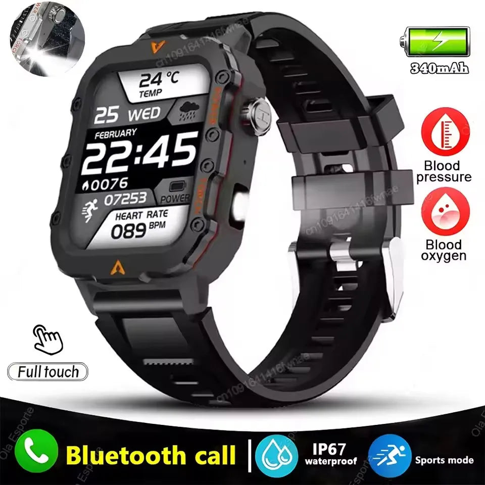 2026 New Military Outdoor Smart Watch Men's GPS Flashlight Bluetooth Call 2.01" AMOLED Screen 10ATM Waterproof Sports Smartwatch Peaceful Pleasures Health and Wellness Black 1
