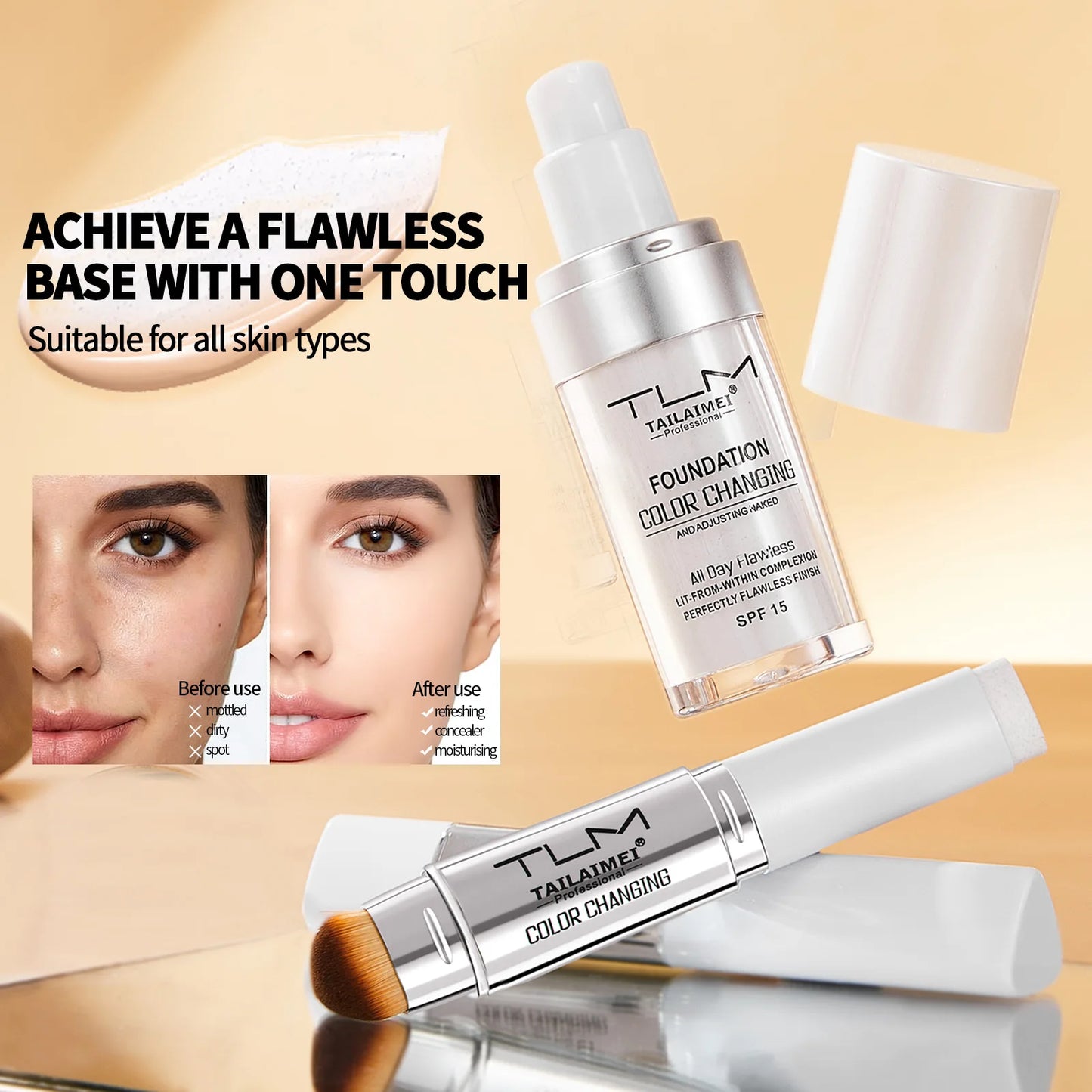 Color Changing Foundation Stick SPF 15 for Flawless Skin