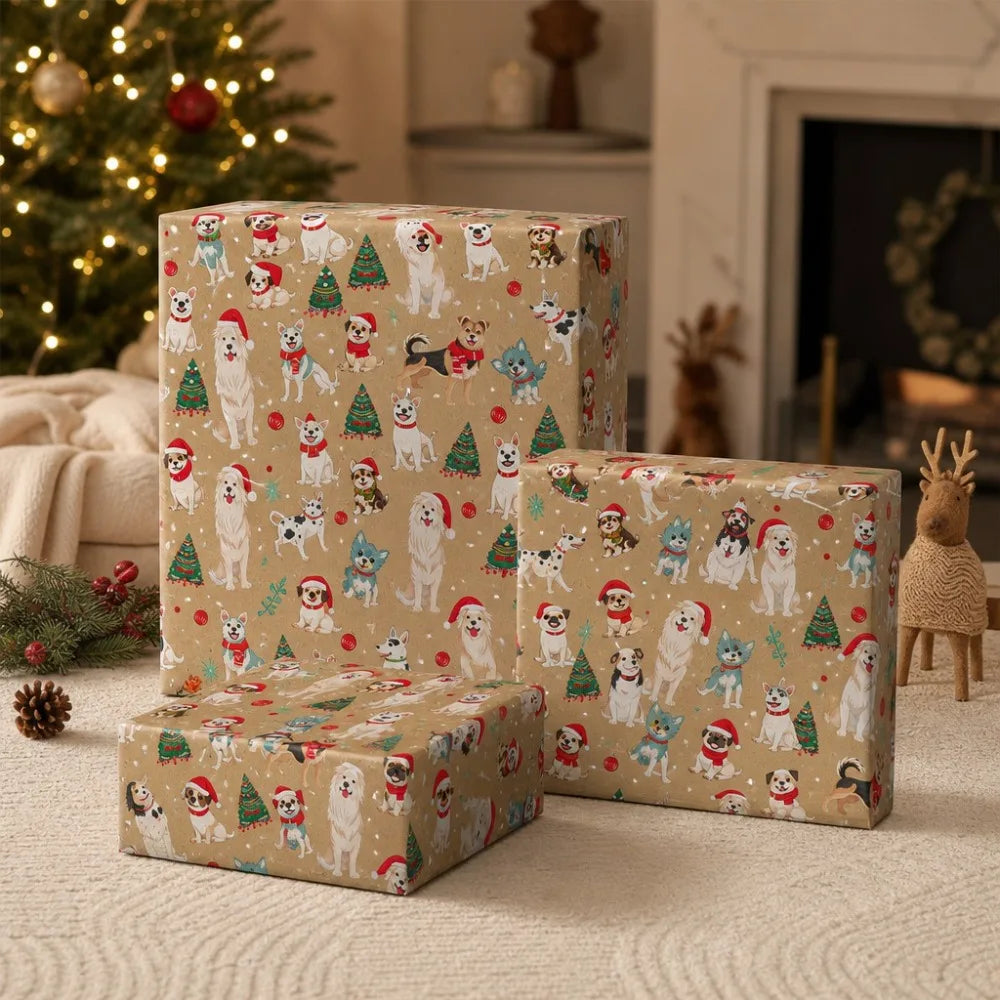 1roll 43x500cm Christmas Wrapping Roll Cute Dog Pattern Featuring