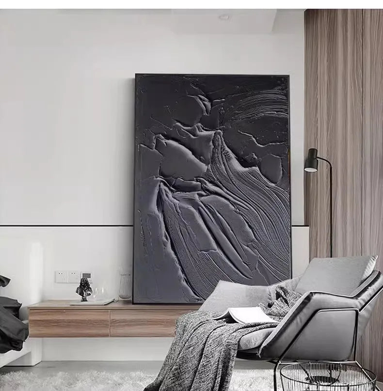 Hand-painted Oil Painting Black and White Modern Minimalist Entrance Three-dimensional Large Floor-to-ceiling Gypsum Painting Peaceful Pleasures Health and Wellness