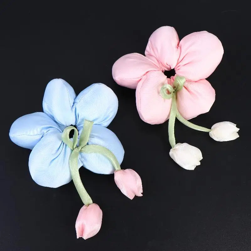 Candy Color Flower Scrunchie – Soft Fabric Hair Tie for Women