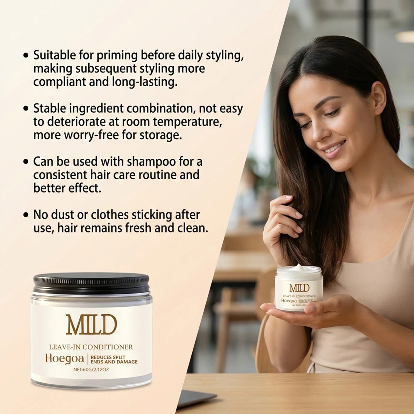 HOEGOA Leave-In Hair Cream – Anti-Frizz Moisturizer 60g