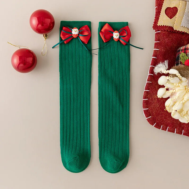 Girls' Christmas Long Socks | Bowknot Holiday Stockings Kids