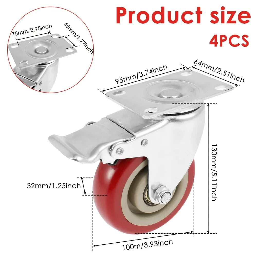 4-Pack 4" Heavy-Duty Swivel Caster Wheels | 500kg Dual Brake