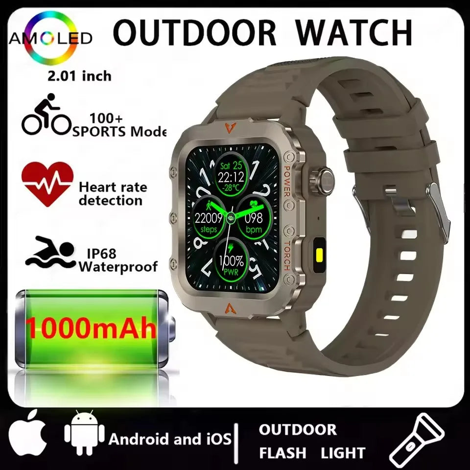 Men Smart Watch Bluetooth Call Sleep Heart Rate Health Monitor Outdoor LED Flashlight Waterproof Sports Watche For Android IOS Peaceful Pleasures Health and Wellness Brown Smartwatch