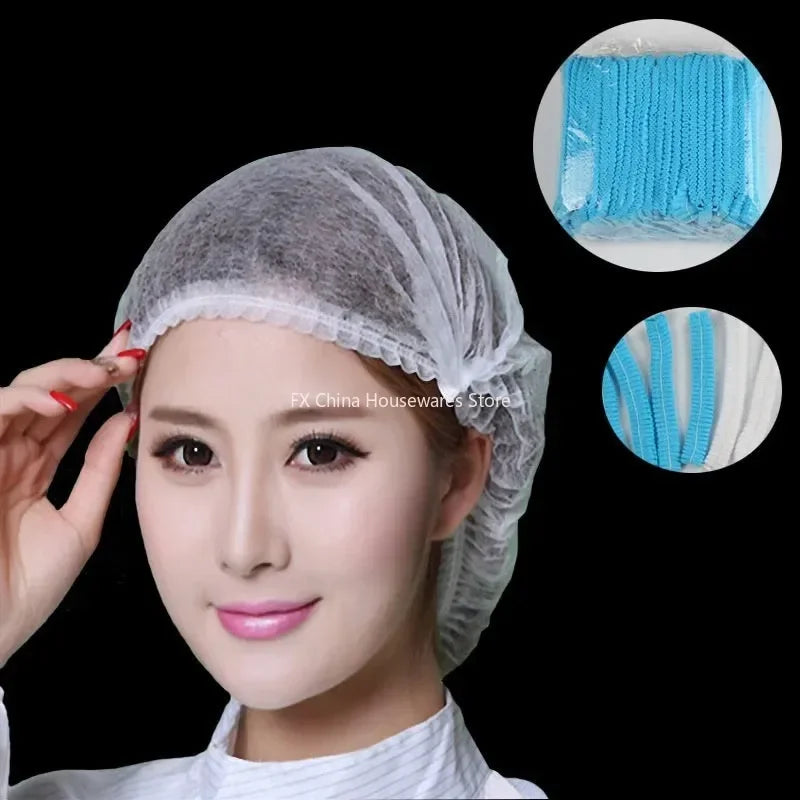 100-Pack Disposable Bouffant Caps – Breathable Hair Net Covers