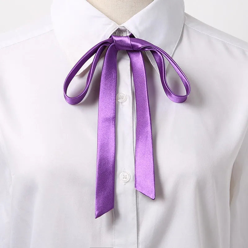 Korean Small Tie Bowtie College Style School Uniform Shirt Accessories Men's Women's Long Section Streamers Collars Flowers Peaceful Pleasures Health and Wellness Purple