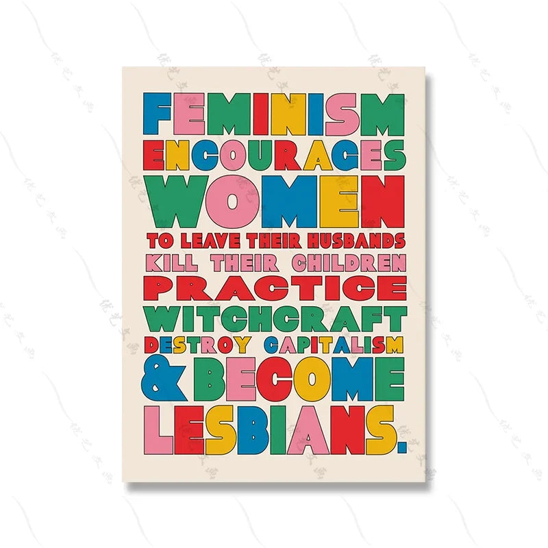 Feminist Rainbow Motivational Canvas Wall Art Print | Girl Power