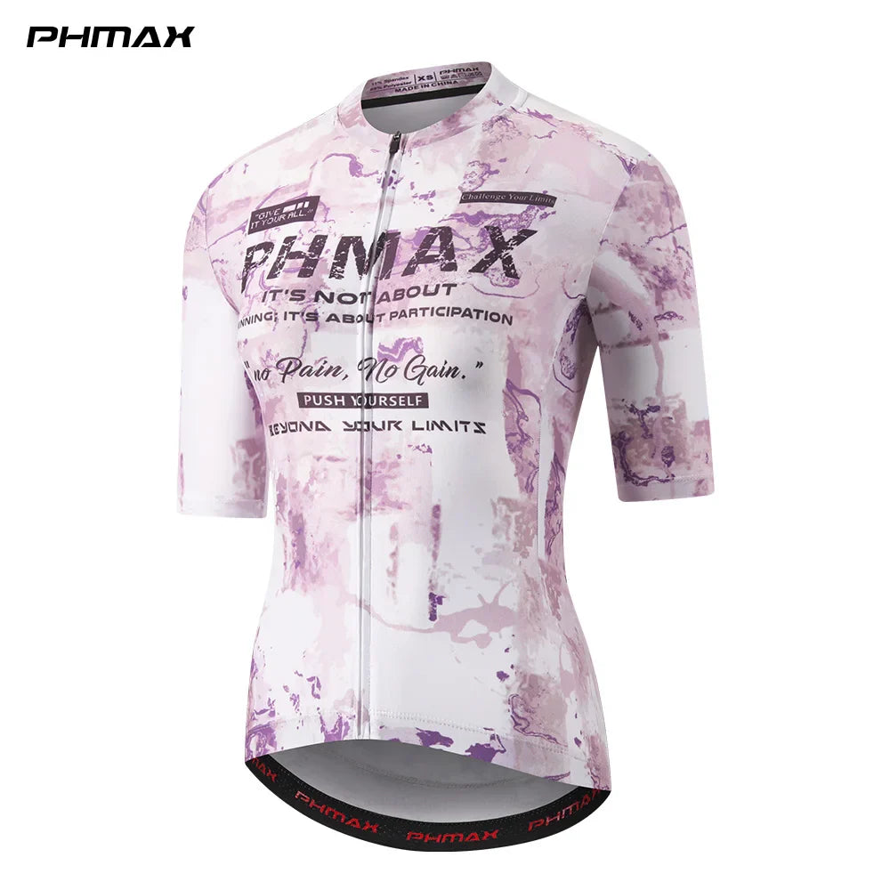 PHMAX Women's Short Sleeve Cycling Jersey | Full-Zip, 3 Pockets