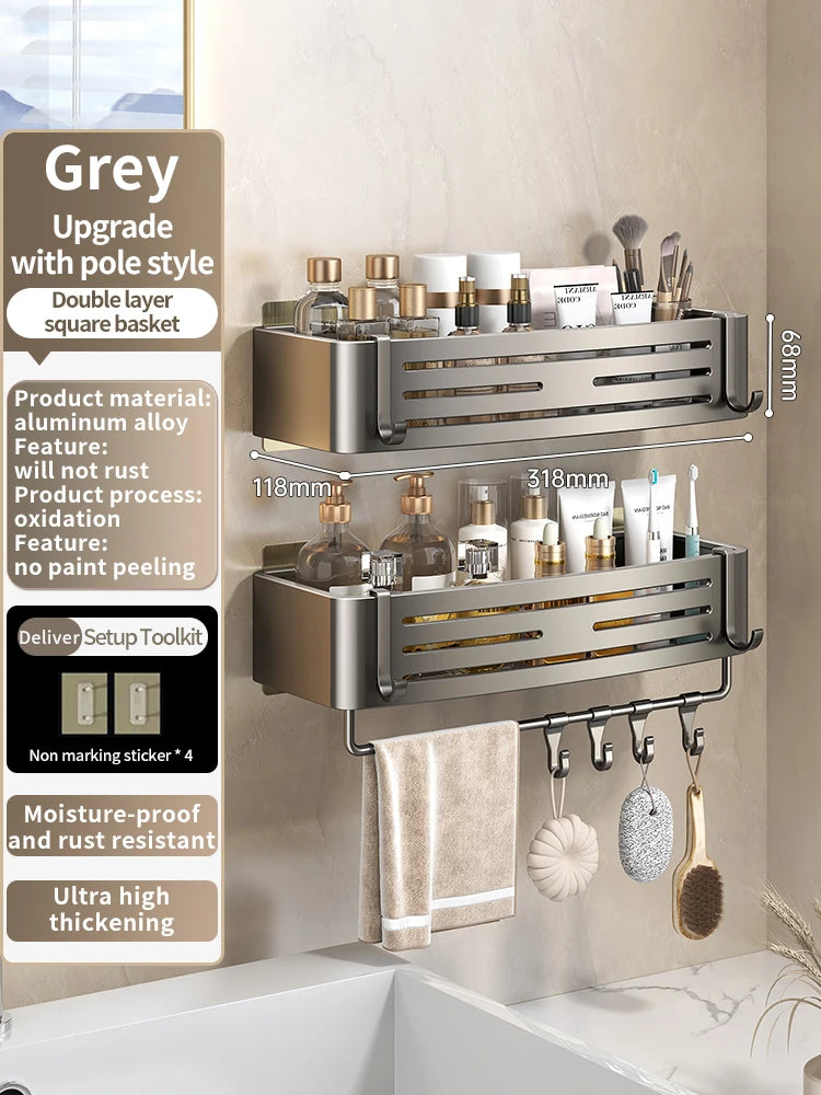 YUNJIEYA Adhesive Corner Shower Shelf | No-Drill Aluminum Rack
